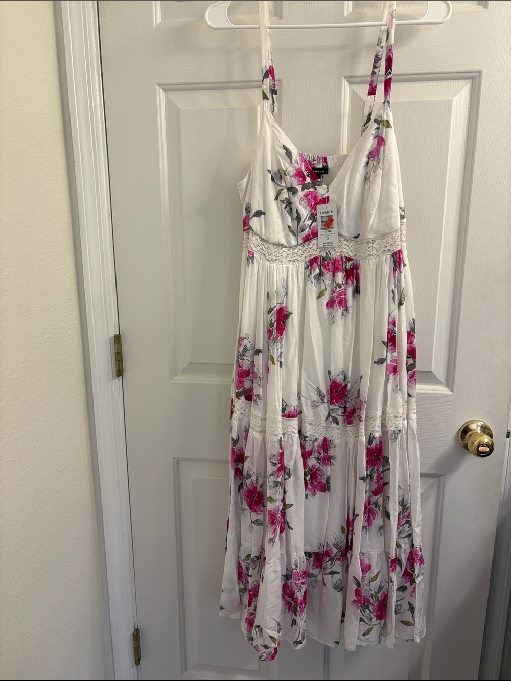 torrid White Floral Slip Dress with Pink Roses